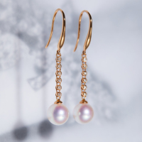 Pendientes de perlas Akoya de agua de mar de oro auténtico de 18 quilates al por mayor con diamantes naturales joyería de moda popular para mujer personalizable