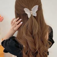 Pince à cheveux mate givrée avec papillon transparent éthéré et demi-nœud, pince à cheveux d'été