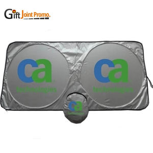 ที่บังแดดรถยนต์แบบพับได้ ทรงวงกลมคู่ ทำจากโพลีเอสเตอร์กันรังสียูวี ป้องกันความร้อนจากแสงแดด สำหรับกระจกหน้ารถ พร้อมโลโก้ ขายดี - Product Image 3