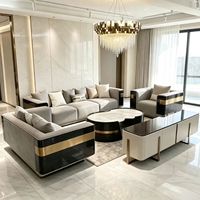 Beige Echtleder Holzmaserung Modernes Luxus-Ecksofa-Set für Wohnmöbel in Villen