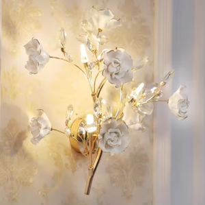 Lampada da Parete Contemporanea in Cristallo, Creatività Calda in Ceramica a Forma di Fiore, per Soggiorno, Camera da Letto, Stanza delle Ragazze, Villa, <span class=keywords><strong>Luce</strong></span> LED da Comodino - Product Image 3