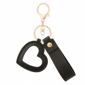 Heart-Shaped PU Leather <b>Compact</b> <b>Mirror</b> Keychain White Double Sided Travel Makeup <b>Mirror</b> with Gold Hardware 3X Magnification - Product Image 3