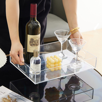 Plateau de Service Rectangulaire en Acrylique Transparent, Idéal pour Hôtels et Usage Domestique, Présentoir pour Aliments, Café, Buffet, Pain, Gâteaux et Snacks