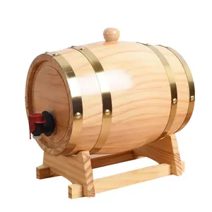 DS2731 Oak Aging Barrel With Wood Stand Whiskey Barrel Decanter For Wine Spirits Beer Wine Bucket Whiskey Barrel Dispenser