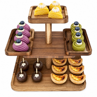 Support à dessert carré en bois d'acacia naturel fait main moderne pour hôtel, banquet, décoration de salon