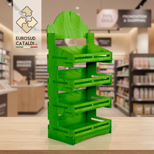Espositore in legno di qualità verde EUROSUD CATALDI Made in Italy in betulla altezza 178 cm per negozi e supermercati. - Product Image 3