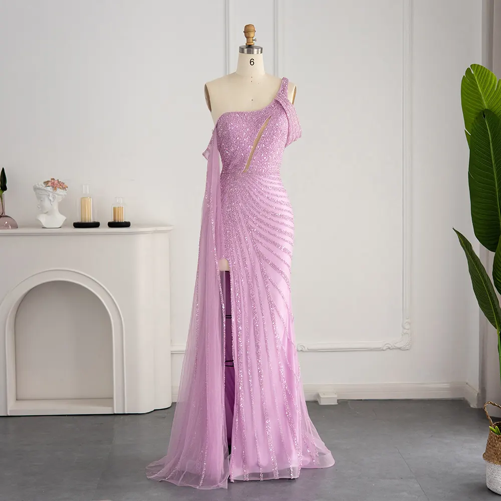 Jancember LSCZ98 Elegant Lace Evening Maxi Dress Chiffon Party Wear Fashion One Shoulder Evening Gown
