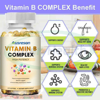 Ausreson Complexe de vitamine B Supplément de gel mou Suppléments de soutien énergétique Vitamine B1 B6 B12 Complexe de vitamine B Gélules Capsules
