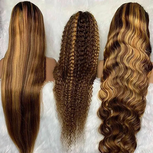 <span class=keywords><strong>Parrucca</strong></span> Bob Liscia con Highlights, Parrucche in Capelli Umani Senza Colla, Frontale in Pizzo HD 13x4, Bob Corto Ombre Marrone in Capelli Umani - Product Image 3