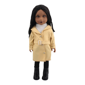 Poupées africaines en vinyle de qualité supérieure pour filles, 18 pouces, en silicone <span class=keywords><strong>noir</strong></span>, avec manteau <span class=keywords><strong>trench</strong></span> tendance, poupée réaliste pour enfant, cadeau d'anniversaire - Product Image 1