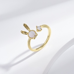 Bague ajustable en argent sterling 925 plaqué or 14 carats avec zircon, motif lapin mignon, pour usage quotidien, en forme de coquillage animalier - Product Image 1