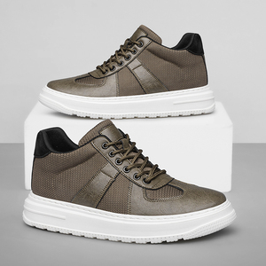 New Spring <b>Men's</b> <b>White</b> Sneakers Invisible Height-Increasing Hollow Korean Style <b>Casual</b> Leather <b>Shoes</b> Mesh Versatile Trendy - Product Image 5