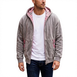 Sudadera con Capucha Unisex Gris de Forro Polar con Bordado Floral Rosa, Corte Holgado, Cierre de Cremallera, Reversible de Doble Cara, Poliéster/Algodón, Estilo Urbano, Invierno - Product Image 1