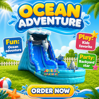 Toboggan aquatique gonflable en vinyle PVC de 20 pieds de haut, à une voie, pour usage commercial, scolaire, domestique, jardin, intérieur et extérieur, avec piscine intégrée, motif dauphin