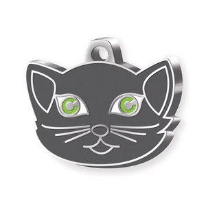 Targhetta identificativa in metallo per gatti British Shorthair con design occhi verdi - Product Image 1