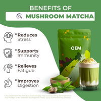 Poudre de Matcha aux Champignons Instantanée Formule Personnalisée OEM – Soulage le Stress, Boisson Énergisante, Favorise le Cycle Métabolique, Renforce l'Immunité
