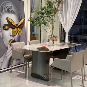 High Quality Modern Design 6 Chairs <strong>Dining</strong> <strong>Table</strong> Stainless Steel and Glass Set <strong>Dining</strong> Room Glass Top <strong>Dining</strong> <strong>Table</strong> Garden <strong>Table</strong> - Product Image 5