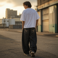 Jean ample à jambe large pour homme, délavage moyen, style vintage, coupe décontractée, pantalon streetwear
