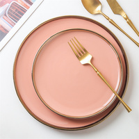 Assiette plate en céramique de style nordique écologique de luxe en argile à bordure dorée Logo personnalisé moderne dîner Steak plats de nourriture maison