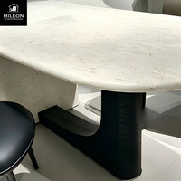 Table à manger ovale de luxe moderne en marbre, base bicolore, plateau en pierre frittée, mobilier de salle à manger pour villa et maison