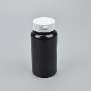 Botella cilíndrica negra de 150 ml para mascotas con tapa de fácil apertura para envasado de medicamentos en pastillas - Product Image 1