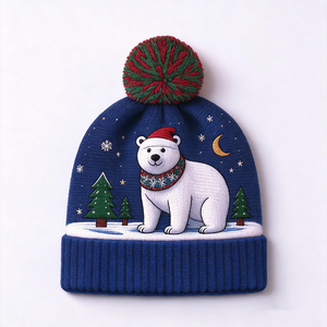 <b>Christmas</b> Pom Pom Beanie Assorted Holiday Character Knit Cuffed Hat Snowman <b>Reindeer</b> Polar Bear Fox Unisex Outdoor Wear - Product Image 4