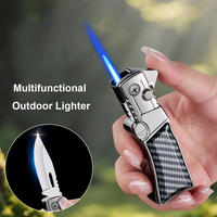Briquet à cigares multifonctionnel pour l'extérieur Briquet à feu unique en métal coupe-vent Couteau pliant Briquet à fonction de camping