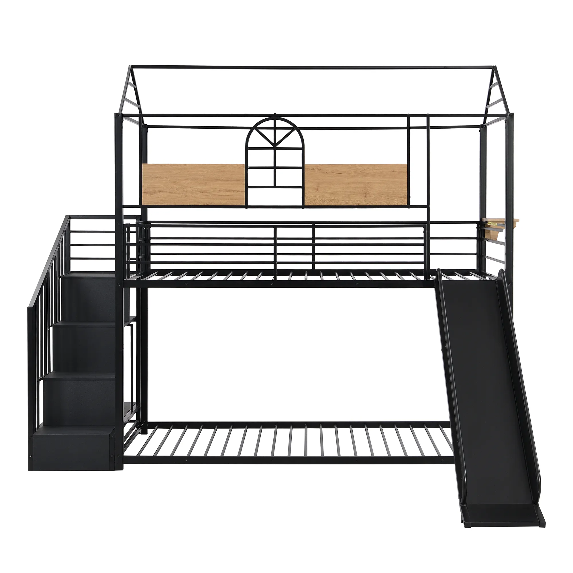 Bellemave bedroom furniture House-shaped children's playground metal bed with slide and stairs slide bed frame