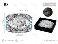 Fibbia per Cintura in Lega Vintage Placcata Argento 5.0cm con Pietre Blu Stile Western - Product Image 1