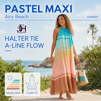 Robe d'été pastel à bretelles |   Robe de créateur de mode pour l'été et la plage |   Robes longues en mousseline de soie à coupe évasée pour femmes, vente en gros