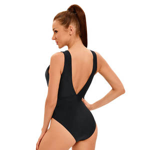 European American <b>Women's</b> Stylish Solid Pattern Print Cut-Out Back Design Fitness <b>Swimwear</b> <b>Sexy</b> One-Piece Beachwear - Product Image 5