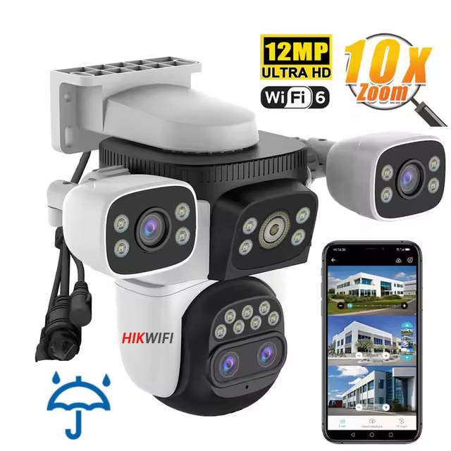 2026 Hot Sale Wifi 12MP HD Solar CCTV Camera Video Surveillance Outdoor 10X Zoom Dual Lens Two-Way Audio Security Wifi Ip Camera