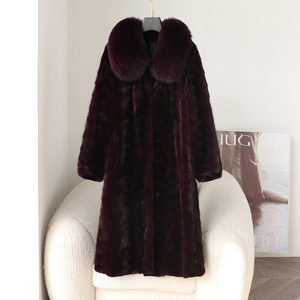 Abrigo de visón elegante y de moda personalizado cálido y cómodo lujoso cuello de piel de zorro abrigo largo de piel de visón para mujer - Product Image 2