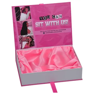 Kertas Pita Logo Kustom Harga Kompetitif Kemasan Kotak Hadiah Wig Rambut Merah Muda