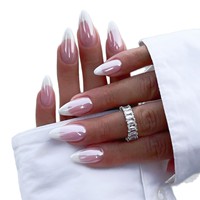 Faux ongles à presser faits main en gros, French Manucure rose nude avec pointes blanches, forme amande, finition brillante