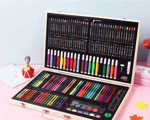 Trousse <span class=keywords><strong>de</strong></span> papeterie en bois pour enfants, ensemble artistique avec stylo aquarelle, Crayon <span class=keywords><strong>de</strong></span> couleur, meilleures ventes, 180 pièces - Product Image 4