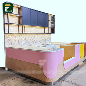 Moderno Custom Cafe Shop Counter Design Trendy Bubble Tea Store Interior Colorido Laminado Acabado Pantalla Gabinete de madera - Product Image 5