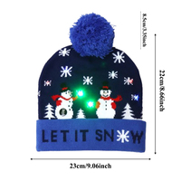 Chapeaux personnalisés bleu marine Pom Bonnet en tricot avec bonhomme de neige Jacquard manchette pliée Let It Snow With Led Lights for Holiday Christmas Hats