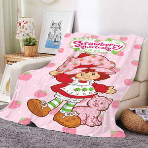 Couverture en peluche personnalisée en gros, motif fraise de dessin animé mignon, impression Kawaii, couvertures polaires en flanelle sur mesure - Product Image 1
