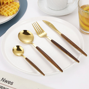 Juego de tenedores y cuchillos para carne de acero inoxidable con mango de madera, 20-40 piezas, para catering, vajilla occidental - Product Image 3