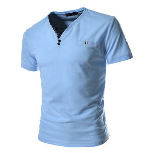 Summer Top Quality Cotton T Shirt Men Solid Color Design V neck Tshirt Casual Classic Tops Tee Shirt Men Breathable t shirt - Product Image 1