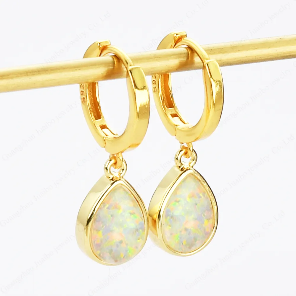 Anting-anting opal wanita elegan anting-anting hoop opal perak 925 berlapis emas asli 18K pengantin pertunangan pernikahan