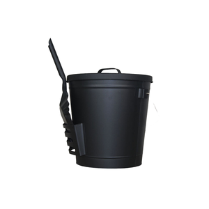 Seau à cendres et charbon de bois en fer galvanisé noir moderne avec couvercle, pour foyer, utilisation intérieure, personnalisable - Product Image 1