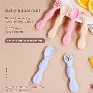 Juego de vajilla de cuchara previa de silicona sin BPA al por mayor, juego de cucharas de alimentación de entrenamiento con LED <span class=keywords><strong>para</strong></span> bebés de primera etapa, utensilios de destete <span class=keywords><strong>para</strong></span> niños pequeños - Product Image 5