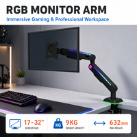 Support de bureau VESA pour écran de jeu avec éclairage RGB, réglable en hauteur, entièrement articulé, bras de support d'ordinateur à mouvement complet, 90 degrés
