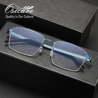 Lunettes de vue semi-cerclées Osicare de haute qualité pour hommes, monture rectangulaire en acier bleu, lunettes en titane, vente en gros, logo personnalisé