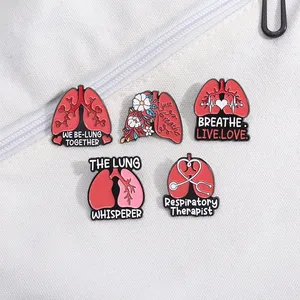 Broches personnalisées en émail sur le thème des poumons, pour thérapeutes respiratoires, avec la phrase 'We Be Lung Together', badges de revers, accessoires de bijouterie médicale - Product Image 5