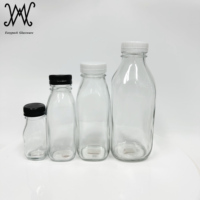 Bouteilles en Verre Carrées Françaises pour Boissons, avec Couvercle en Plastique, Capacités 1000ml 500ml 400ml 250ml 200ml, pour Jus de Fruits et Lait - Vente en Gros
