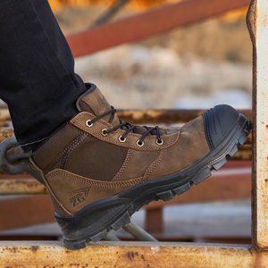 Botas antipenetración de cuero nobuk cómodas con cremallera lateral para hombre de Australia, zapatos de trabajo de seguridad de color marrón oscuro para hombre - Product Image 2