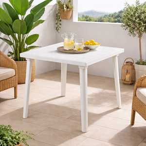 White Plastic Square Garden <b>Table</b> 80x80cm with Umbrella Hole for Outdoor Use - Product Image 6